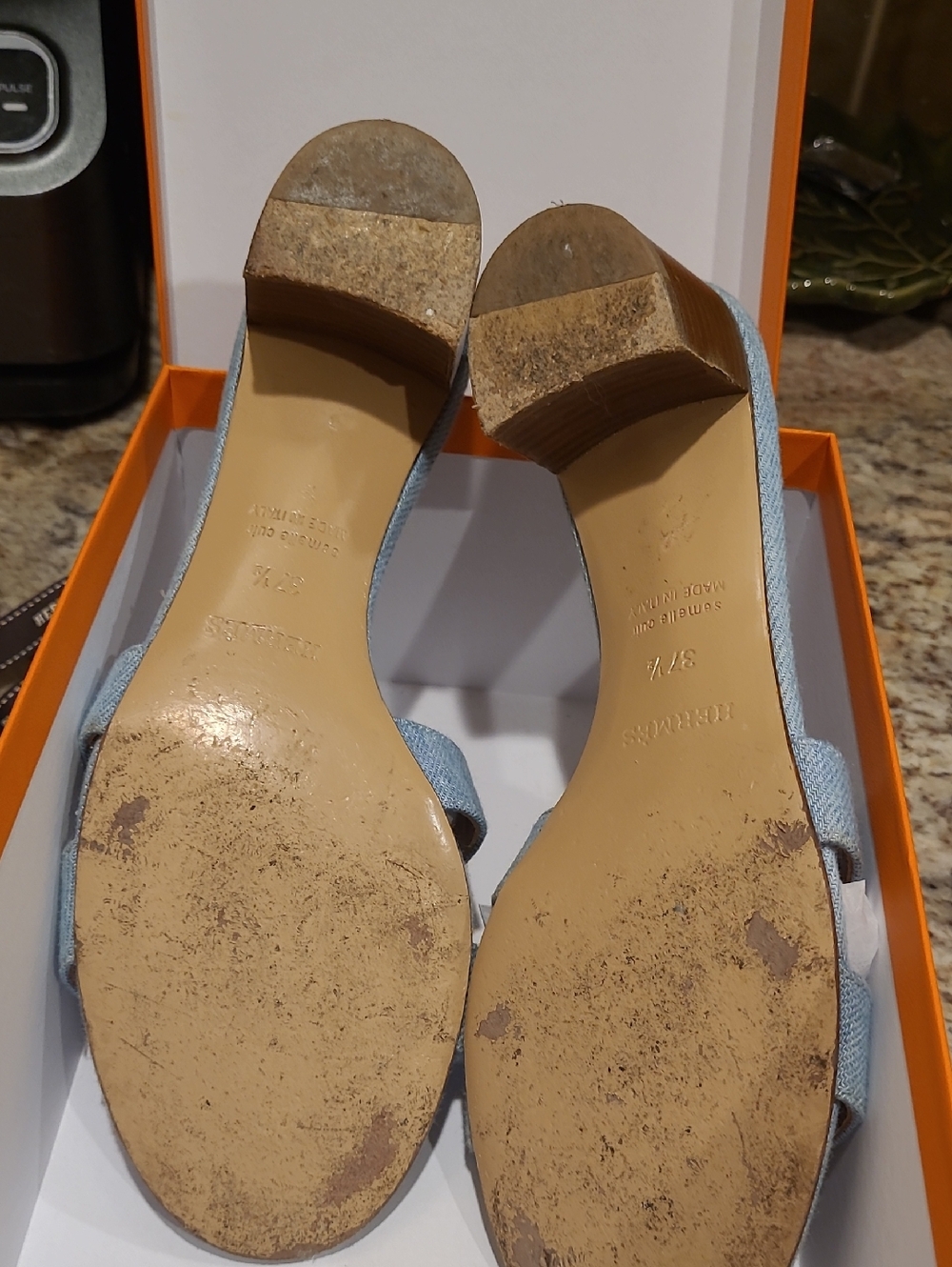 Hermes Light Blue Denim Oran Slide Mules - Picture 6 of 8